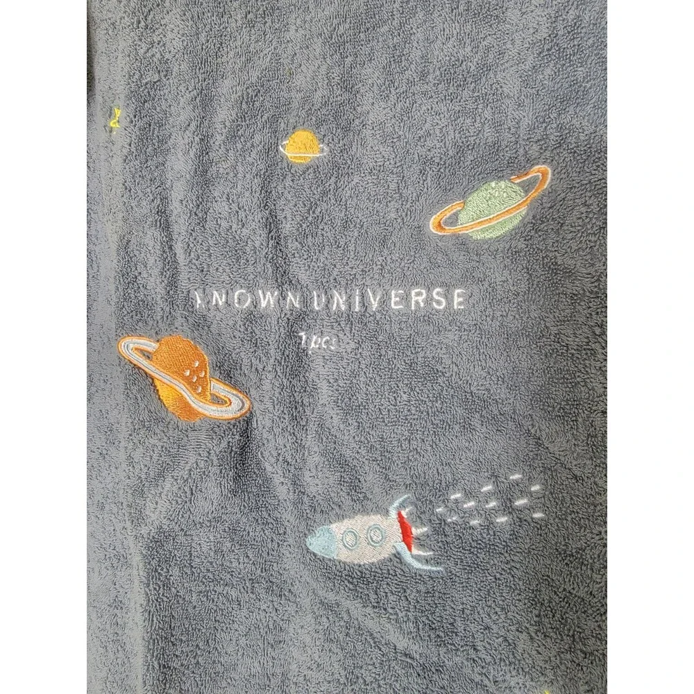 Apollobox Bath Towel Known Universe Blue Embroidered Space Stars Planets